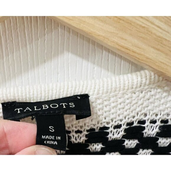 Talbots Womens Cardigan Small White Nautical Cotton Textured Knit Stripe Open - Picture 7 of 9